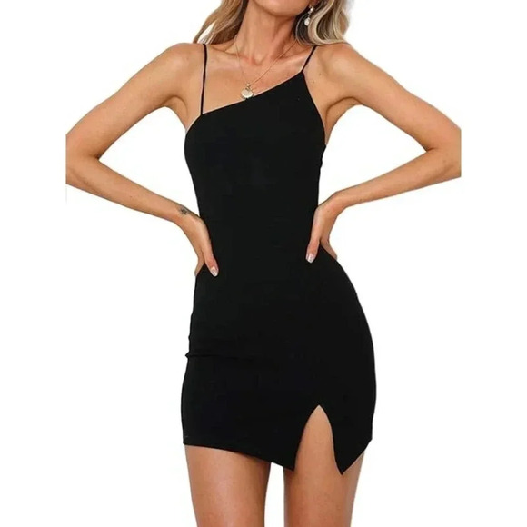 Lulus Women's Black Asymmetric Cross Backless Spaghetti Straps Mini Dress Size M - Picture 1 of 7